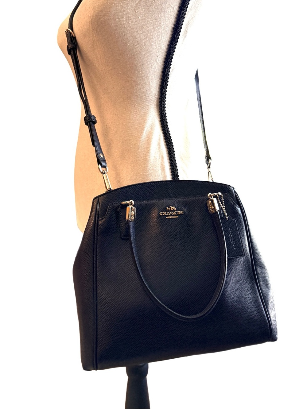 Coach Minetta Satchel F34663 Navy Crossgrain Leather Silver Hardware Two Way Bag